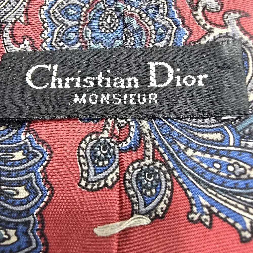 Vintage 1990s Christian Dior Red And Blue Menswear Necktie 55 X 3 Inches Silk